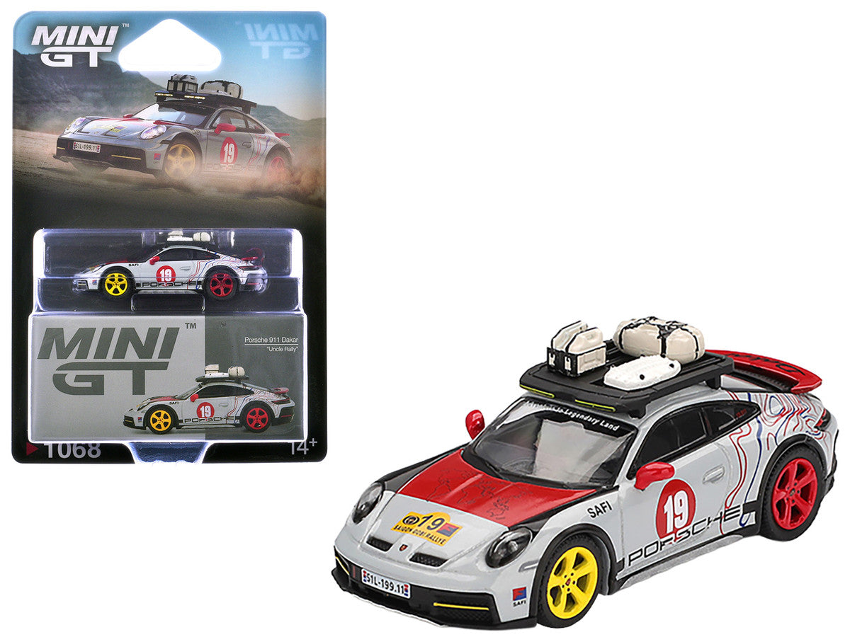 Porsche 911 Dakar #19 "Uncle Rally" Gray with Graphics and Roof Rack Limited Edition 1/64 Diecast Model Car by Mini GT LuxuryLifeWay Online Store