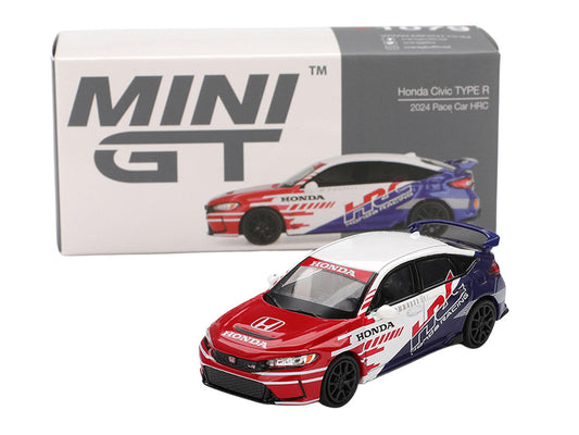 Honda Civic TYPE R "2024 Pace Car HRC" White with Red and Blue Graphics Limited Edition 1/64 Diecast Model Car by Mini GT LuxuryLifeWay Online Store