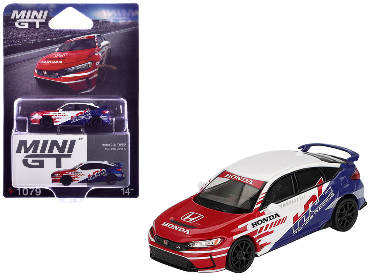Honda Civic TYPE R "2024 Pace Car HRC" White with Red and Blue Graphics Limited Edition 1/64 Diecast Model Car by Mini GT LuxuryLifeWay Online Store