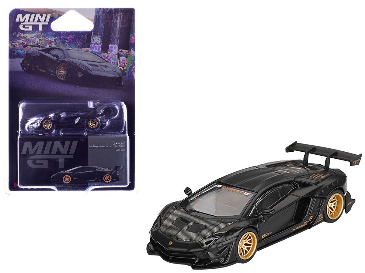 Lamborghini Aventador "LB-Works" Matt Black with Carbon Hood Limited Edition 1/64 Diecast Model Car by Mini GT LuxuryLifeWay Online Store