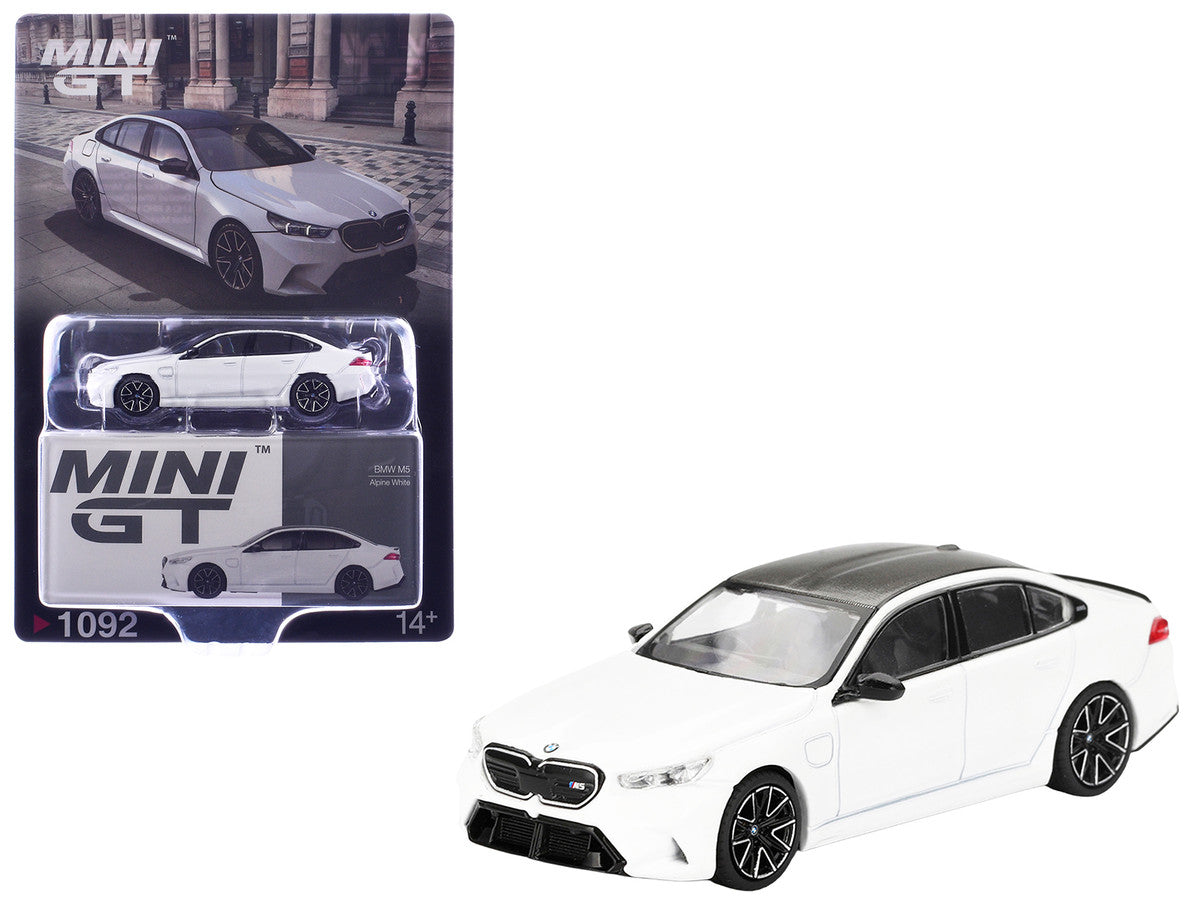 BMW M5 Alpine White with Carbon Top Limited Edition 1/64 Diecast Model Car by Mini GT LuxuryLifeWay Online Store
