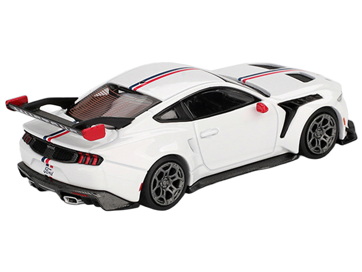 Ford Mustang GTD "Spirit of America" White with Red and Blue Stripes Limited Edition 1/64 Diecast Model Car by Mini GT LuxuryLifeWay Online Store