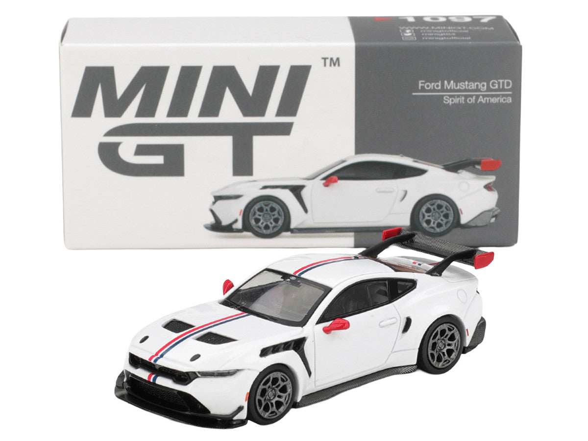 Ford Mustang GTD "Spirit of America" White with Red and Blue Stripes Limited Edition 1/64 Diecast Model Car by Mini GT LuxuryLifeWay Online Store