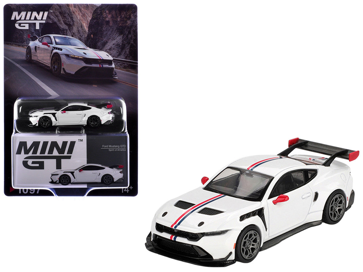 Ford Mustang GTD "Spirit of America" White with Red and Blue Stripes Limited Edition 1/64 Diecast Model Car by Mini GT LuxuryLifeWay Online Store