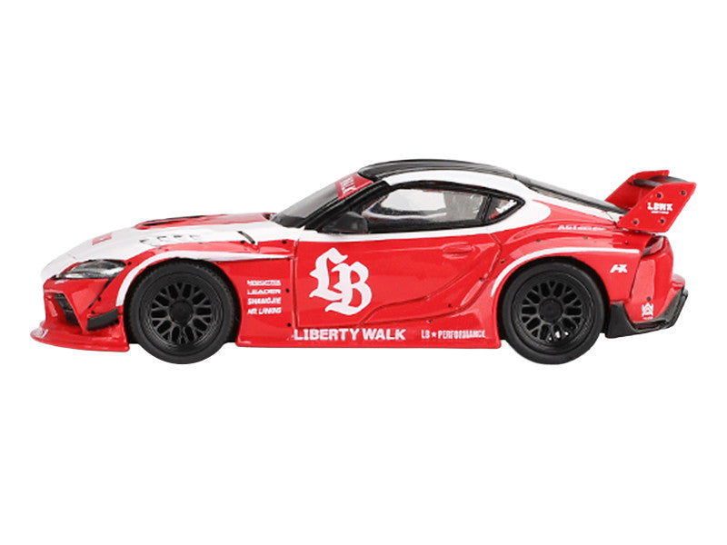 Toyota GR Supra "LB-Works" Red with White Stripes and Black Top Limited Edition 1/64 Diecast Model Car by Mini GT LuxuryLifeWay Online Store