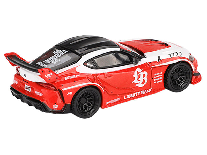 Toyota GR Supra "LB-Works" Red with White Stripes and Black Top Limited Edition 1/64 Diecast Model Car by Mini GT LuxuryLifeWay Online Store