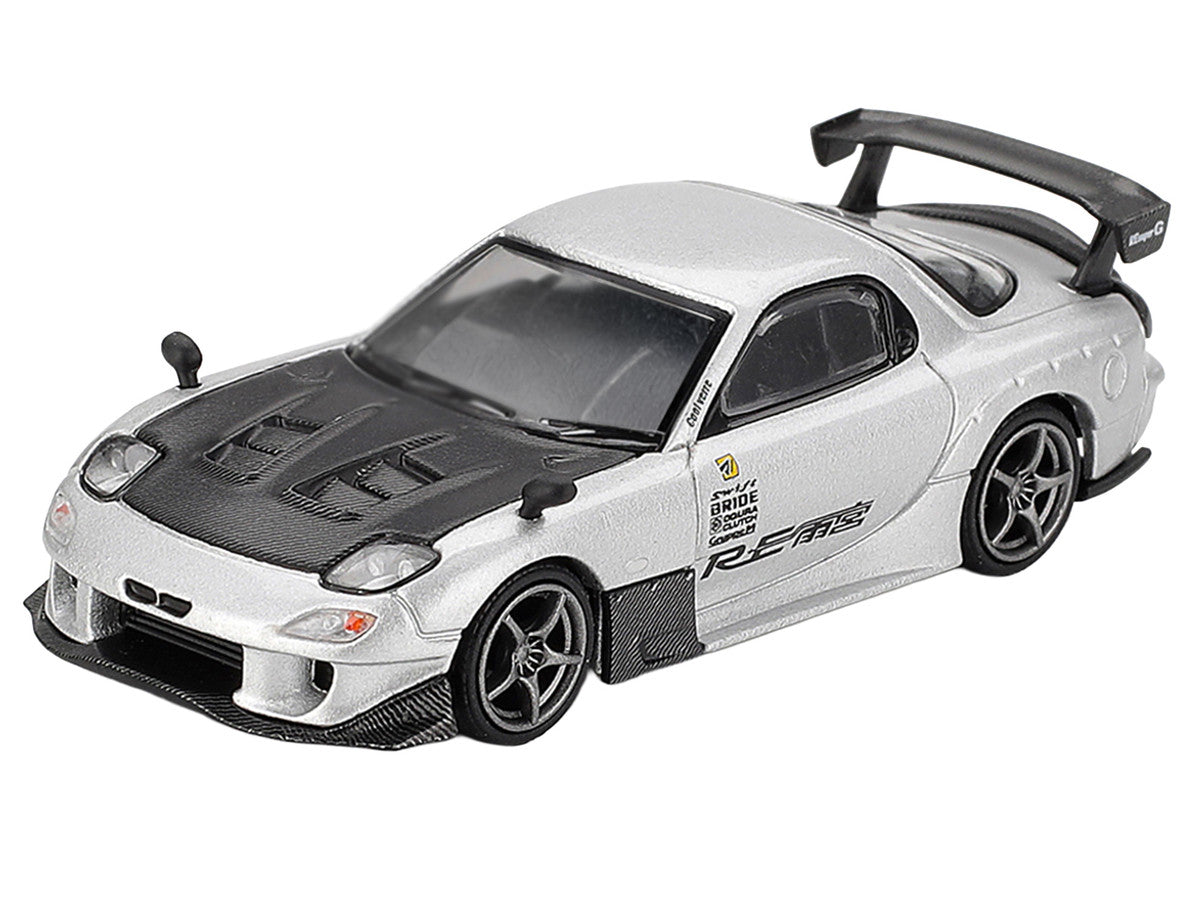 Mazda RX-7 RE-Amemiya Silver Metallic with Matt Black Hood Limited Edition 1/64 Diecast Model Car by Mini GT LuxuryLifeWay Online Store