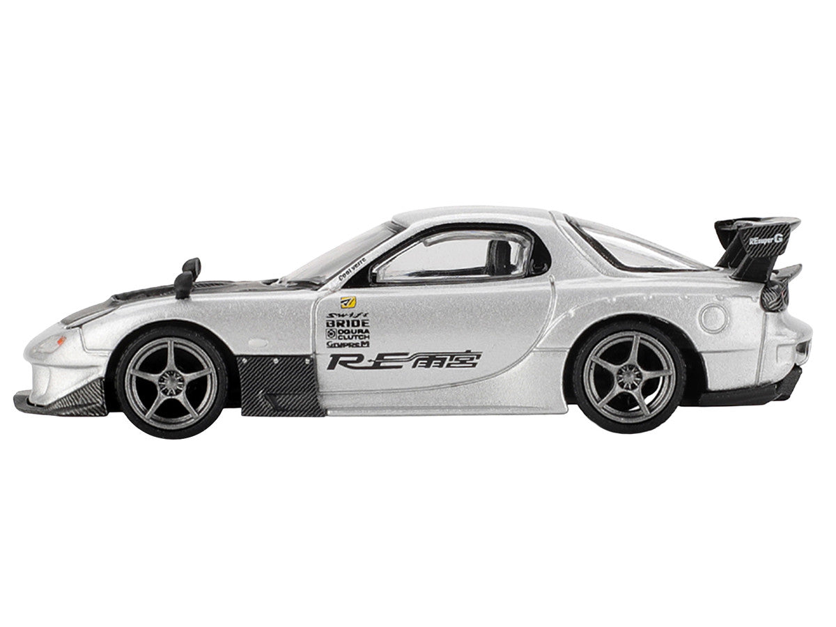 Mazda RX-7 RE-Amemiya Silver Metallic with Matt Black Hood Limited Edition 1/64 Diecast Model Car by Mini GT LuxuryLifeWay Online Store