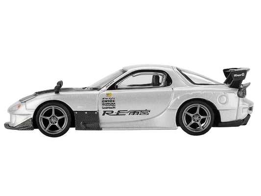 Mazda RX-7 RE-Amemiya Silver Metallic with Matt Black Hood Limited Edition 1/64 Diecast Model Car by Mini GT LuxuryLifeWay Online Store