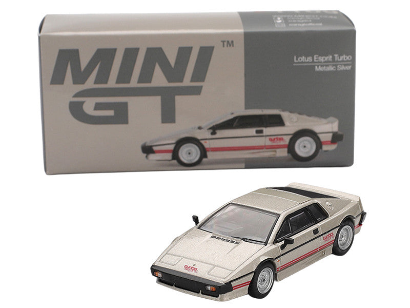 Lotus Esprit Turbo Silver Metallic with Red Stripes Limited Edition 1/64 Diecast Model Car by Mini GT LuxuryLifeWay Online Store