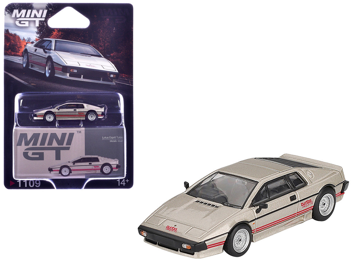 Lotus Esprit Turbo Silver Metallic with Red Stripes Limited Edition 1/64 Diecast Model Car by Mini GT LuxuryLifeWay Online Store