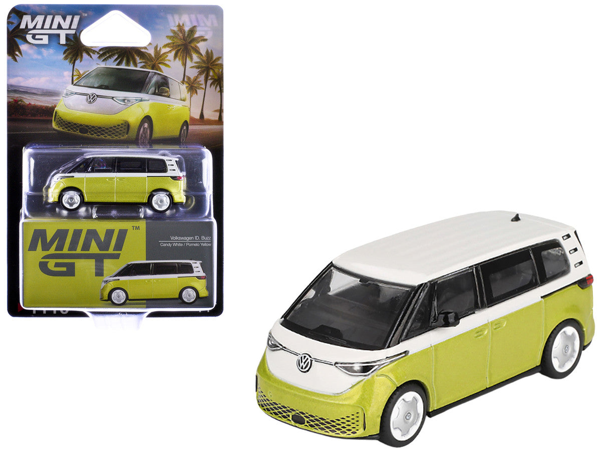Volkswagen ID. Buzz Van Pomelo Yellow Metallic and Candy White Limited Edition 1/64 Diecast Model Car by Mini GT LuxuryLifeWay Online Store