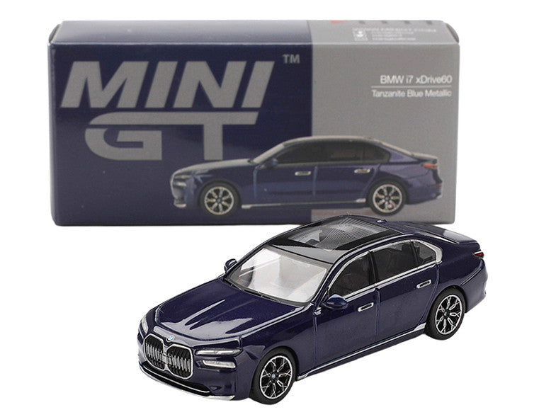 BMW i7 xDrive60 Tanzanite Blue Metallic with Sun Roof Limited Edition 1/64 Diecast Model Car by Mini GT LuxuryLifeWay Online Store