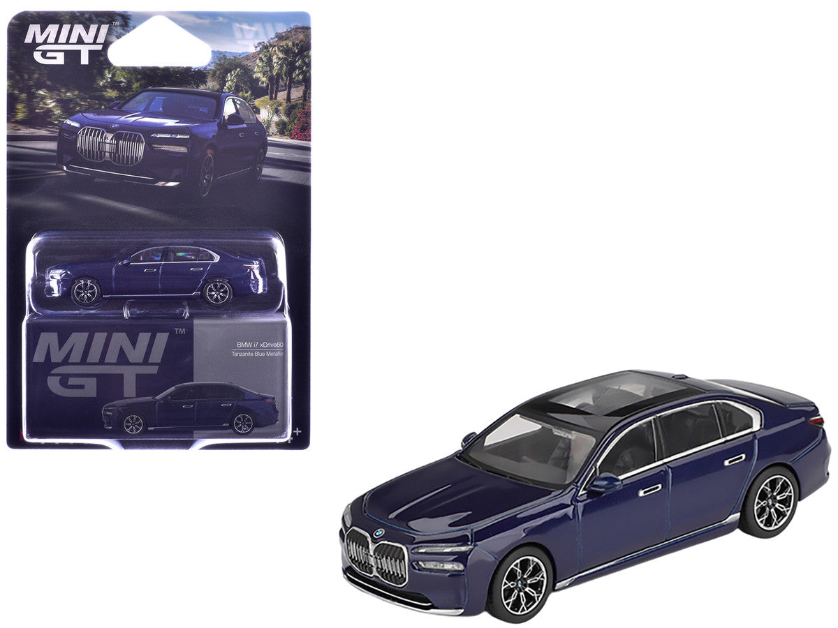 BMW i7 xDrive60 Tanzanite Blue Metallic with Sun Roof Limited Edition 1/64 Diecast Model Car by Mini GT LuxuryLifeWay Online Store