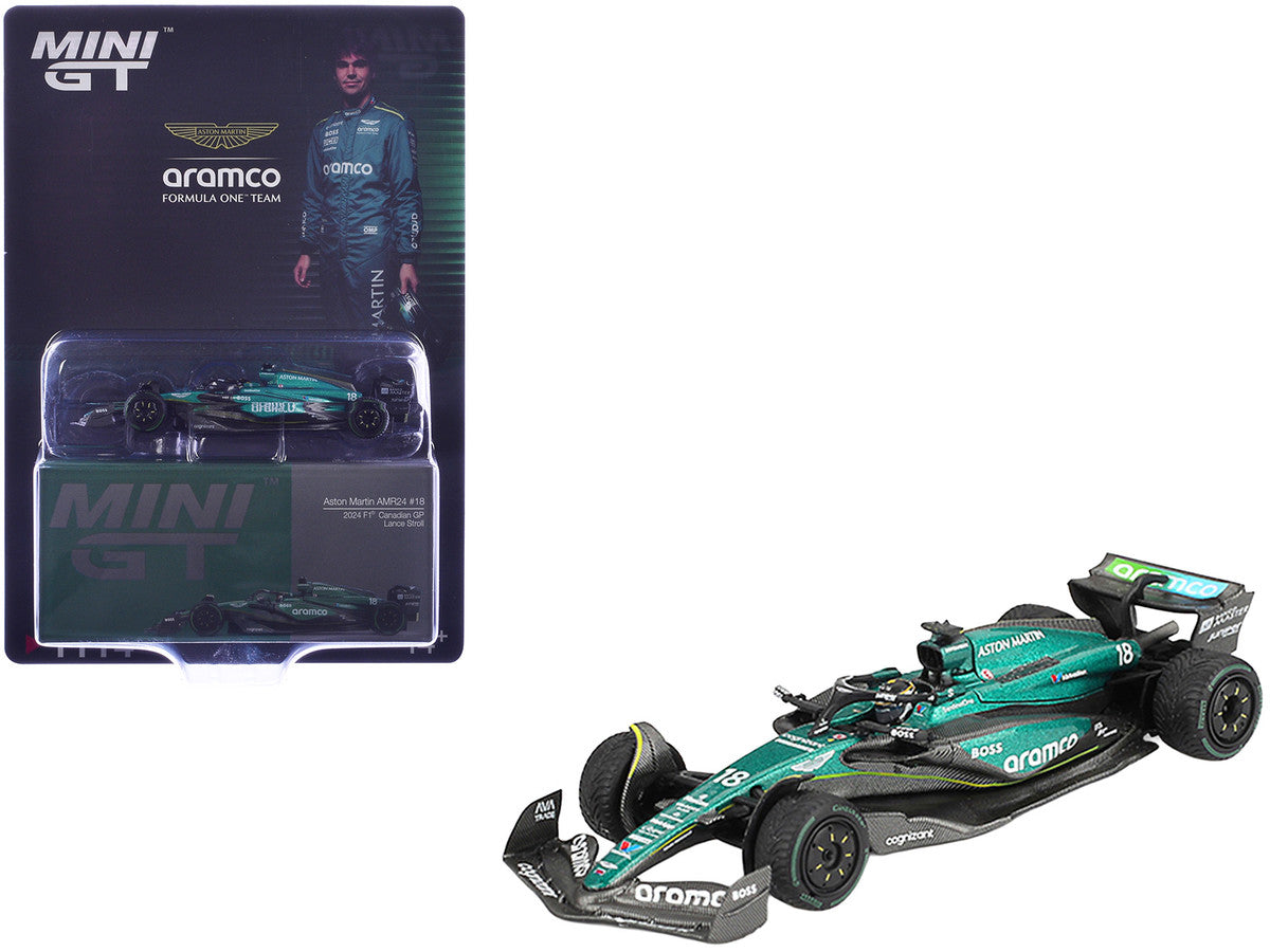 Aston Martin AMR24 #18 Lance Stroll Formula One F1 "Canadian GP" (2024) Limited Edition 1/64 Diecast Model Car by Mini GT LuxuryLifeWay Online Store