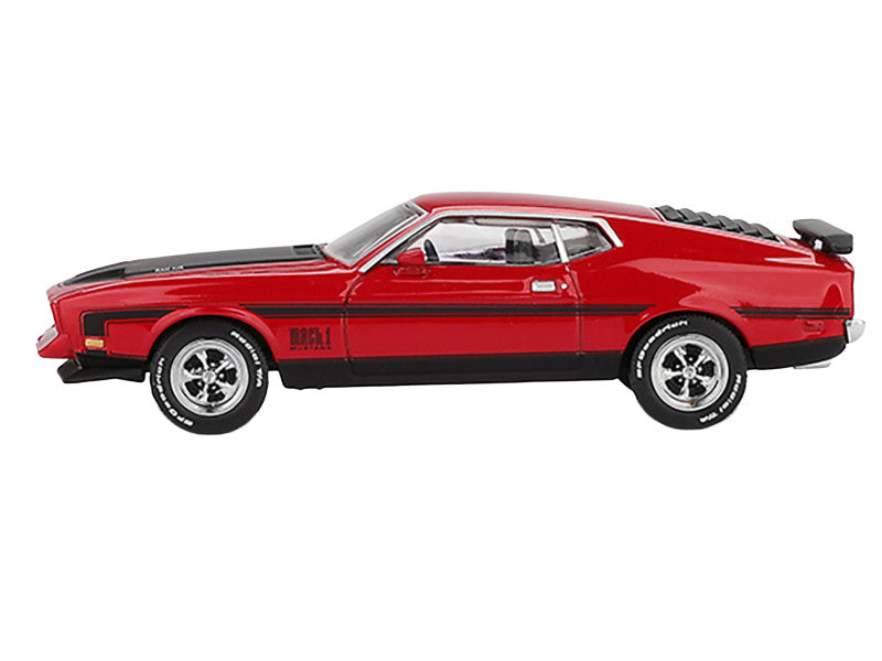 1971 Ford Mustang Mach 1 Race Red with Black Hood and Stripes Limited Edition 1/64 Diecast Model Car by Mini GT LuxuryLifeWay Online Store