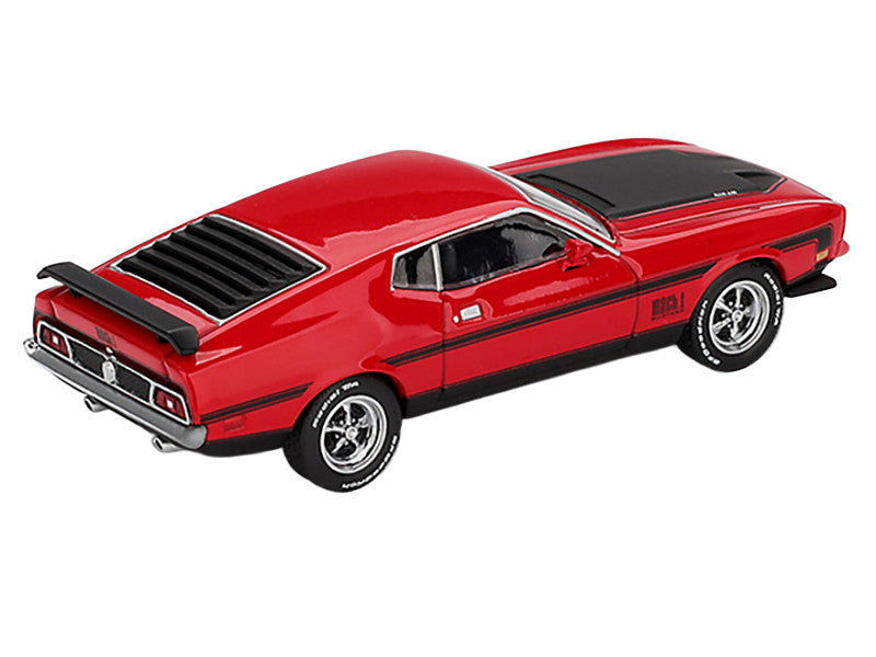 1971 Ford Mustang Mach 1 Race Red with Black Hood and Stripes Limited Edition 1/64 Diecast Model Car by Mini GT LuxuryLifeWay Online Store