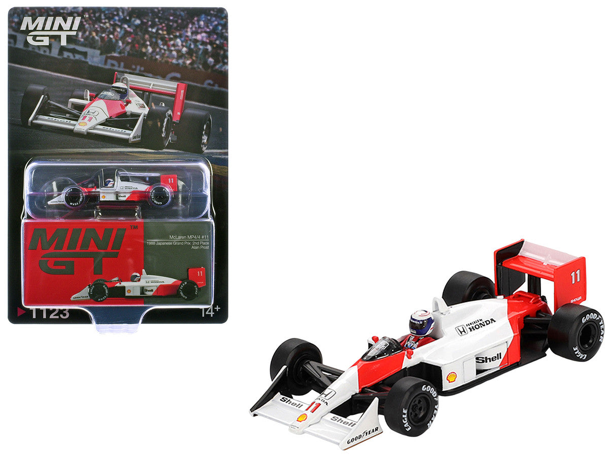 McLaren MP4/4 #11 Alain Prost 2nd Place Formula One F1 "Japanese GP" (1988) with Driver Figure Limited Edition 1/64 Diecast Model Car by Mini GT LuxuryLifeWay Online Store