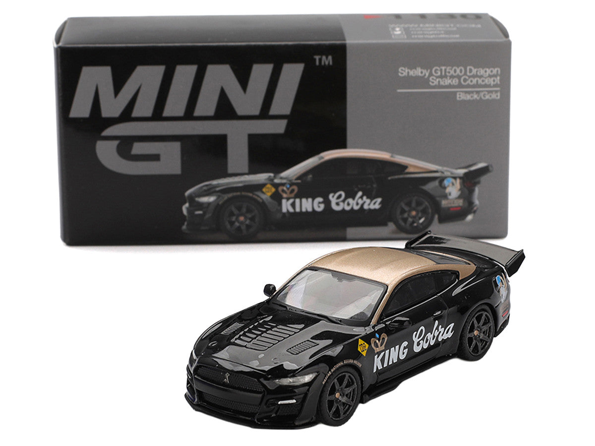 Shelby GT500 Dragon Snake Concept "King Cobra" Black with Gold Metallic Top Limited Edition 1/64 Diecast Model Car by Mini GT LuxuryLifeWay Online Store