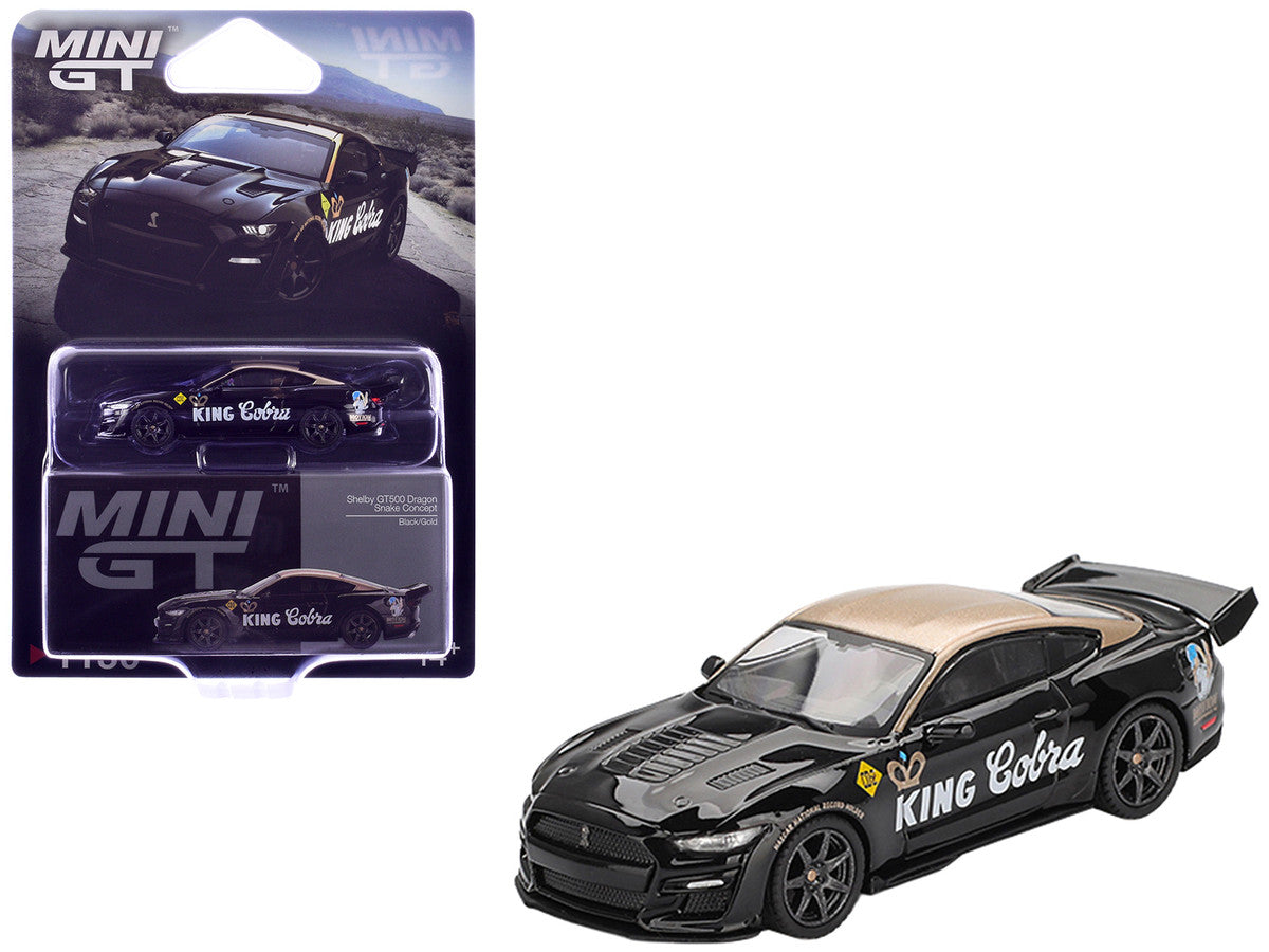 Shelby GT500 Dragon Snake Concept "King Cobra" Black with Gold Metallic Top Limited Edition 1/64 Diecast Model Car by Mini GT LuxuryLifeWay Online Store