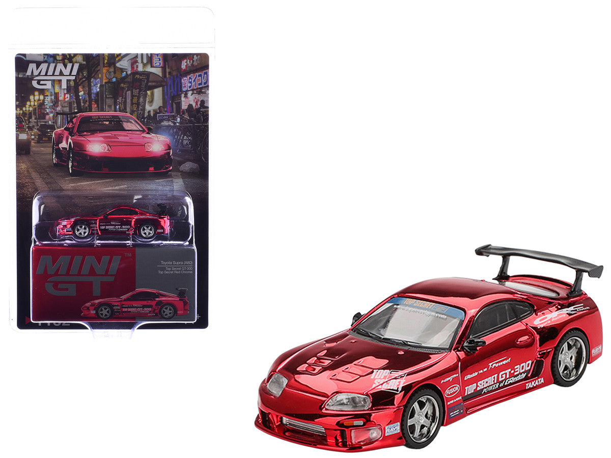 Toyota Supra (A80) Top Secret GT-300 RHD (Right Hand Drive) Red Chrome Limited Edition 1/64 Die Cast Model Car by Mini GT LuxuryLifeWay Online Store