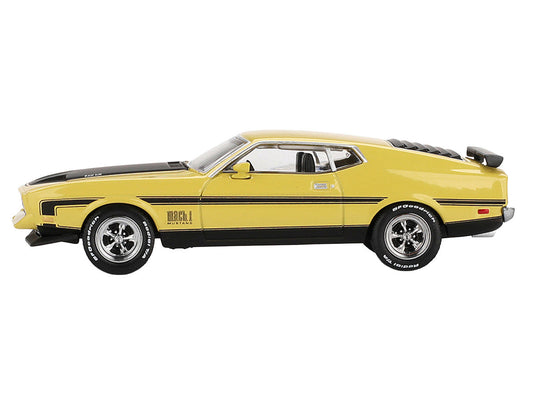 Ford Mustang Mach 1 Grabber Yellow with Black Hood and Stripes Limited Edition 1/64 Diecast Model Car by Mini GT LuxuryLifeWay Online Store