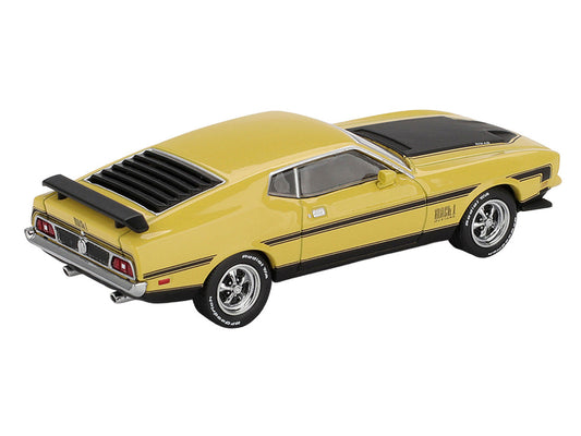 Ford Mustang Mach 1 Grabber Yellow with Black Hood and Stripes Limited Edition 1/64 Diecast Model Car by Mini GT LuxuryLifeWay Online Store