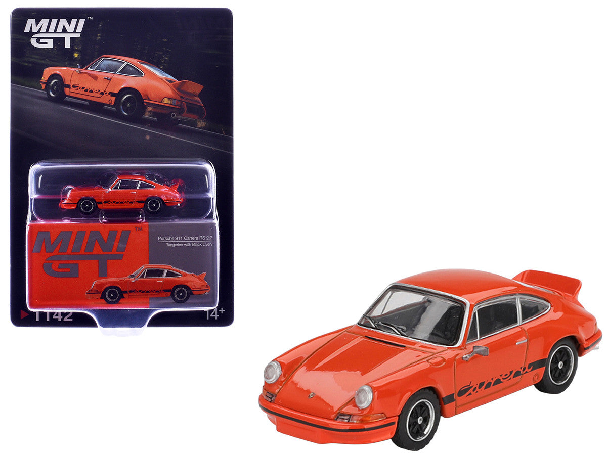 Porsche 911 Carrera RS 2.7 Tangerine with Black Stripes Limited Edition 1/64 Diecast Model Car by Mini GT LuxuryLifeWay Online Store