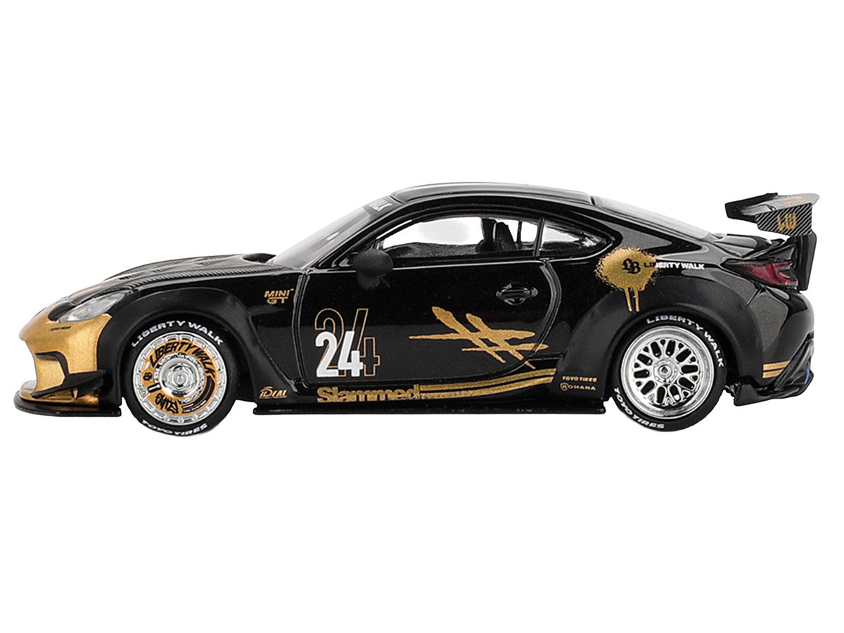 Toyota GR86 "LB-Nation - Liberty Walk" #24 Black with Carbon Hood and Gold Graphics Limited Edition 1/64 Diecast Model Car by Mini GT LuxuryLifeWay Online Store