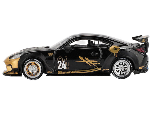Toyota GR86 "LB-Nation - Liberty Walk" #24 Black with Carbon Hood and Gold Graphics Limited Edition 1/64 Diecast Model Car by Mini GT LuxuryLifeWay Online Store