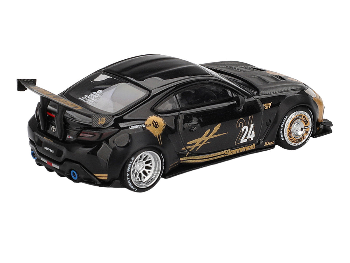 Toyota GR86 "LB-Nation - Liberty Walk" #24 Black with Carbon Hood and Gold Graphics Limited Edition 1/64 Diecast Model Car by Mini GT LuxuryLifeWay Online Store
