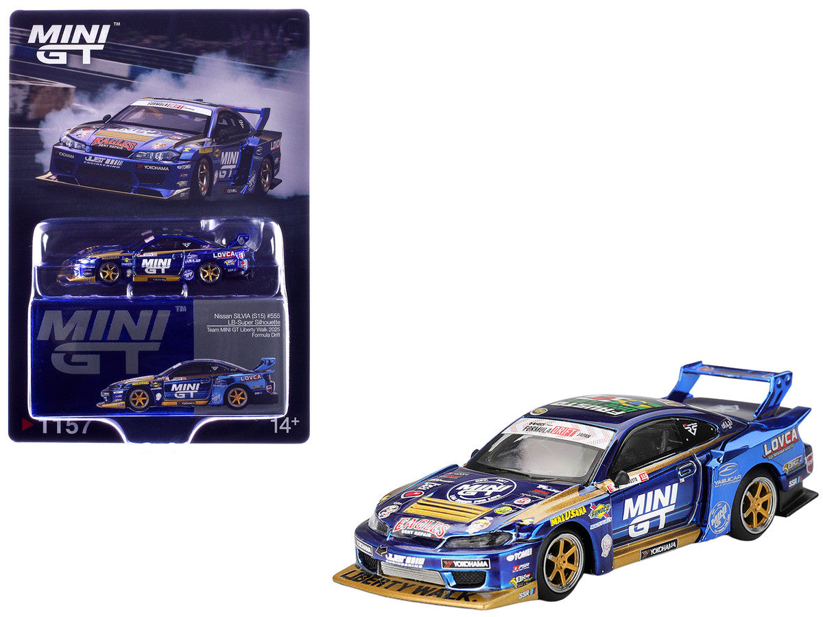 Nissan Silvia (S15) LB-Super Silhouette RHD (Right Hand Drive) #555 Yukio Fausto "Team MINI GT Liberty Walk" "Formula Drift Japan" (2025) Limited Edition 1/64 Diecast Model Car by Mini GT LuxuryLifeWay Online Store