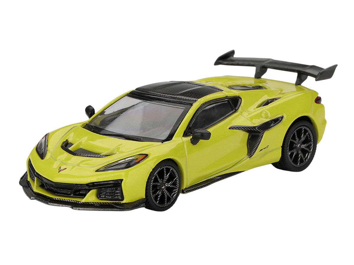 Chevrolet Corvette ZR1 Accelerate Yellow with Carbon Top Limited Edition 1/64 Diecast Model Car by Mini GT LuxuryLifeWay Online Store