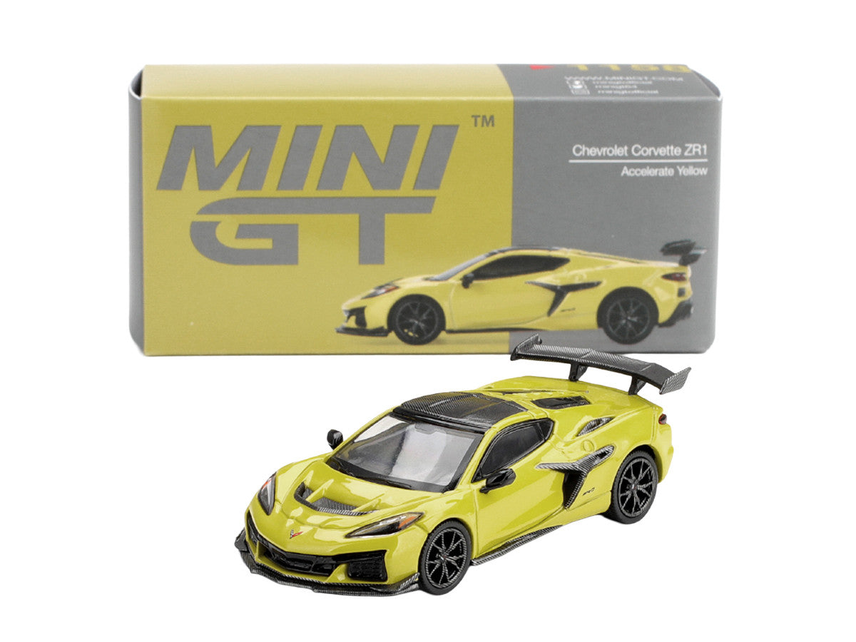 Chevrolet Corvette ZR1 Accelerate Yellow with Carbon Top Limited Edition 1/64 Diecast Model Car by Mini GT LuxuryLifeWay Online Store
