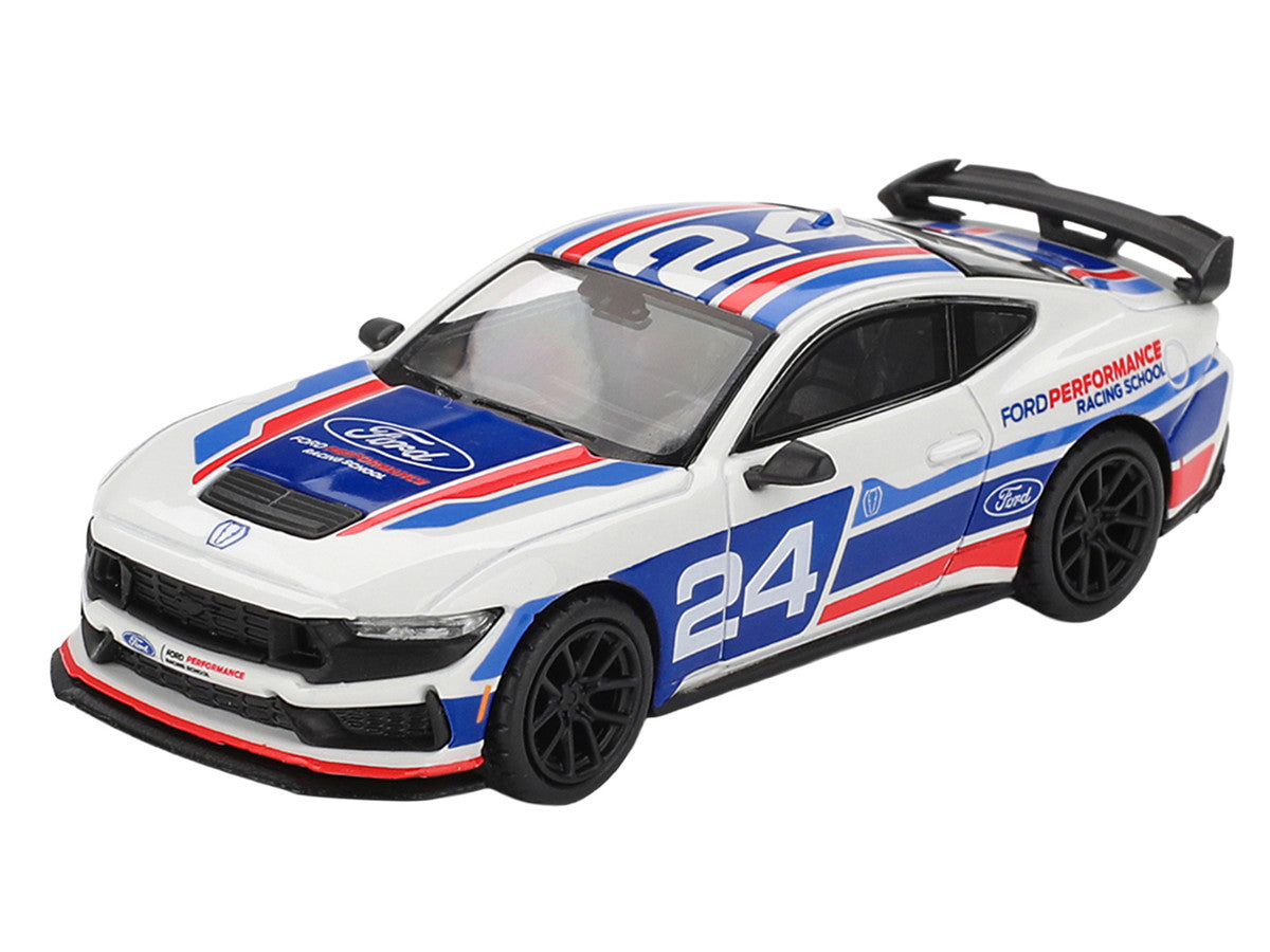 Ford Mustang Dark Horse #24 "Ford Performance Racing School" White with Red and Blue Graphics Limited Edition 1/64 Diecast Model Car by Mini GT LuxuryLifeWay Online Store