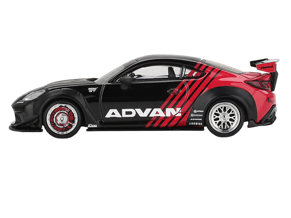 Toyota GR86 "LB-Nation - Liberty Walk" RHD (Right Hand Drive) "ADVAN" Black and Red with Carbon Hood Limited Edition 1/64 Die Cast Model Car by Mini GT LuxuryLifeWay Online Store