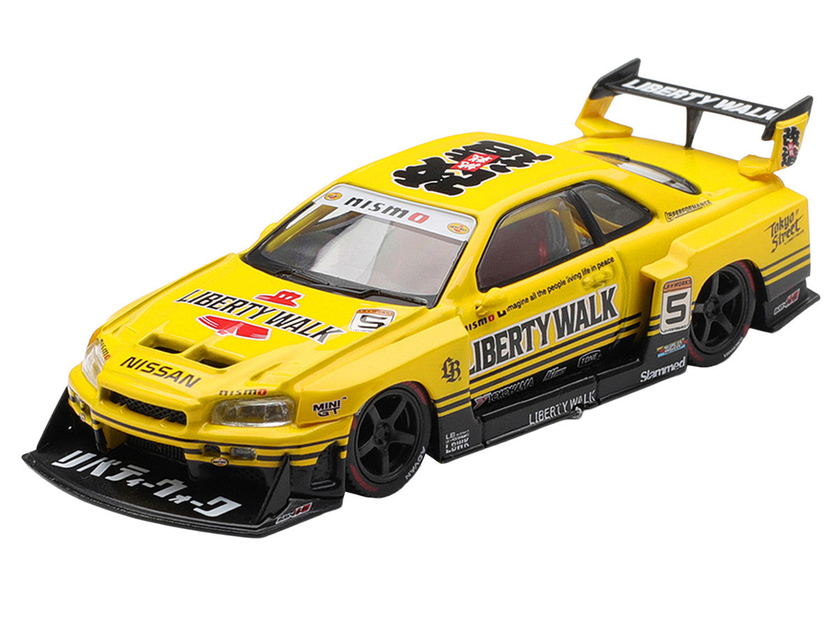 Nissan LB-ER34 Super Silhouette Skyline RHD (Right Hand Drive) #5 Sport Yellow with Graphics Limited Edition 1/64 Diecast Model Car by Mini GT LuxuryLifeWay Online Store