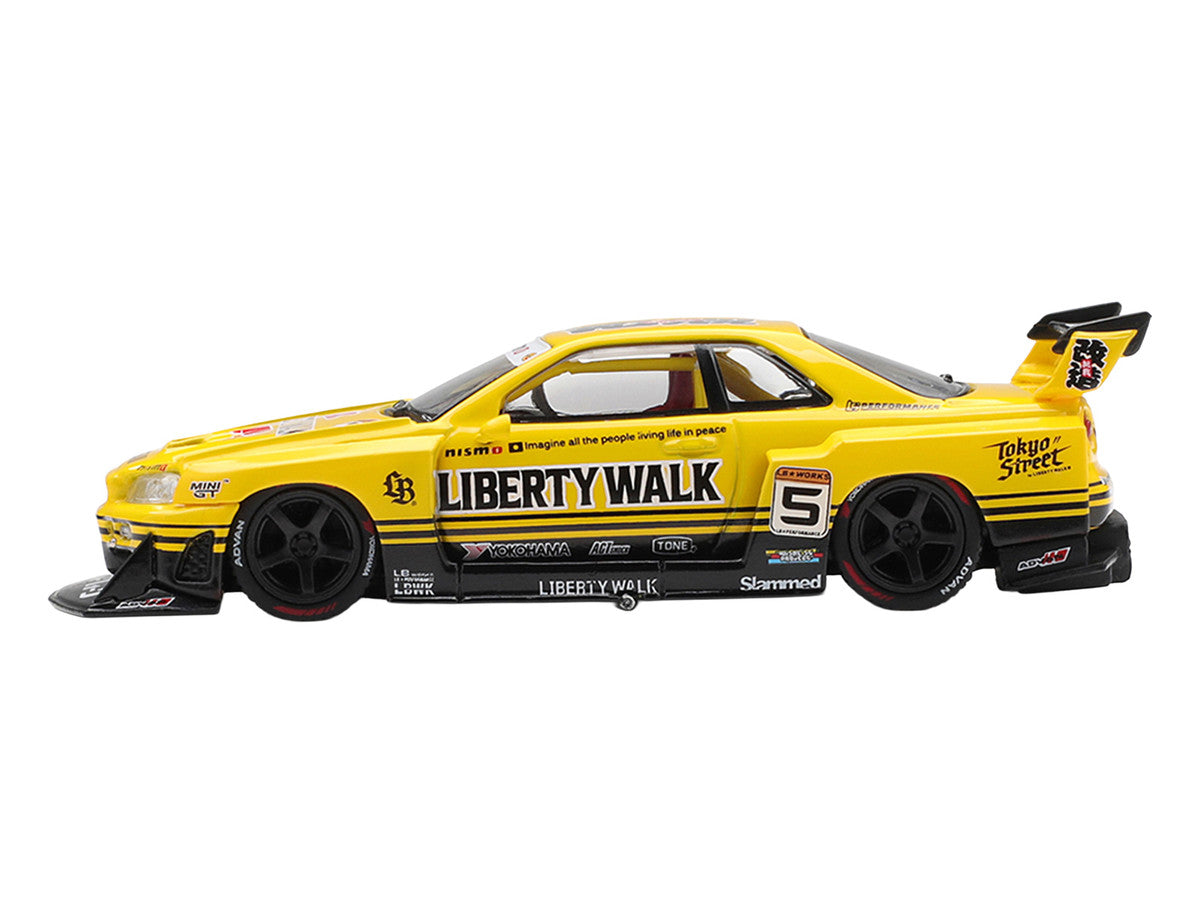 Nissan LB-ER34 Super Silhouette Skyline RHD (Right Hand Drive) #5 Sport Yellow with Graphics Limited Edition 1/64 Diecast Model Car by Mini GT LuxuryLifeWay Online Store