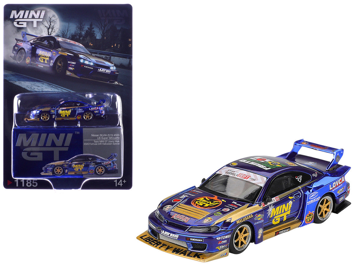 Nissan Silvia (S15) LB-Super Silhouette RHD (Right Hand Drive) #555 Yukio Fausto "Team MINI GT Liberty Walk" Halloween Special "Formula Drift Japan" (2025) Limited Edition 1/64 Diecast Model Car by Mini GT LuxuryLifeWay Online Store