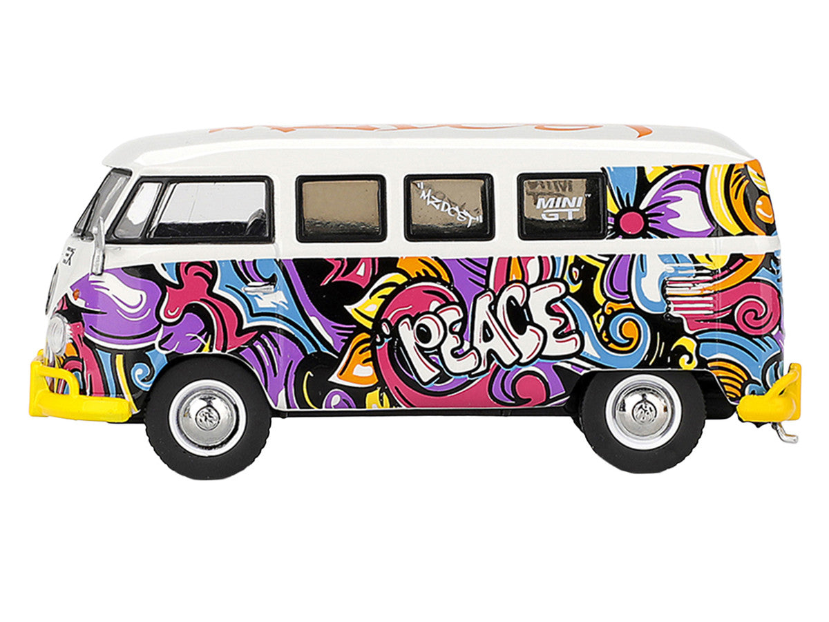 Volkswagen T1 Microbus "Mizu Design" White with Graffiti Graphics Limited Edition 1/64 Diecast Model Car by Mini GT LuxuryLifeWay Online Store