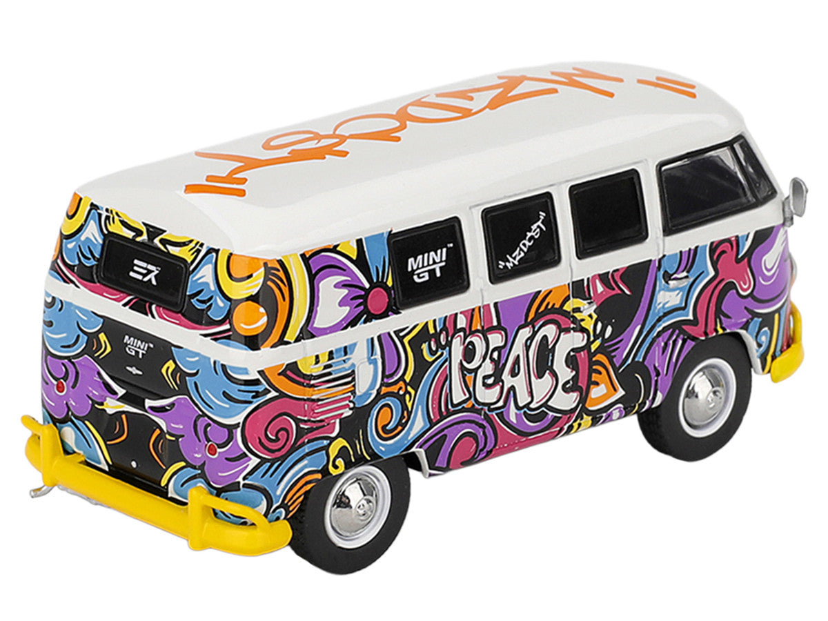 Volkswagen T1 Microbus "Mizu Design" White with Graffiti Graphics Limited Edition 1/64 Diecast Model Car by Mini GT LuxuryLifeWay Online Store