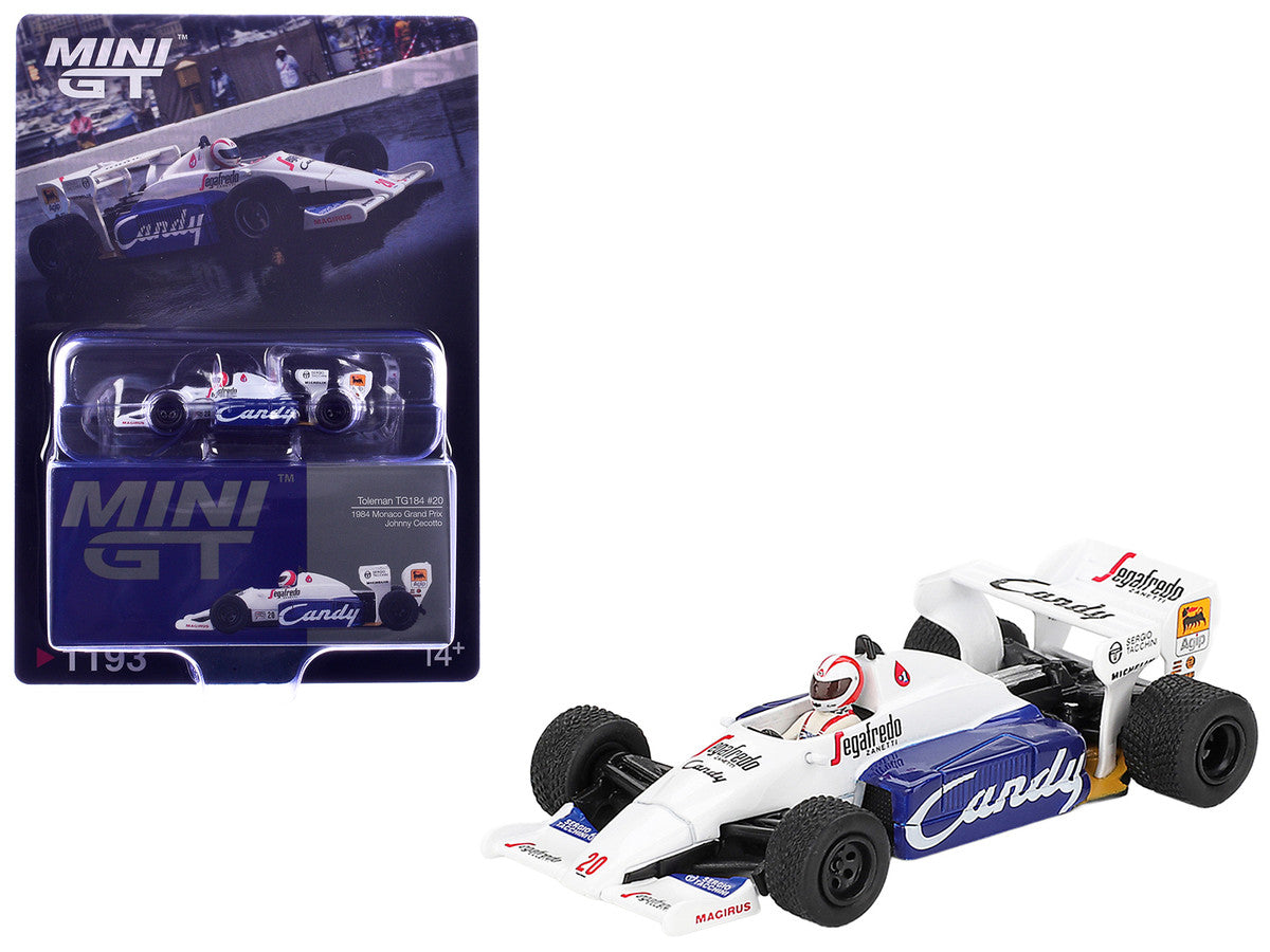 Toleman TG184 #20 Johnny Cecotto Formula One F1 "Monaco GP" (1984) with Driver Figure Limited Edition 1/64 Diecast Model Car by Mini GT LuxuryLifeWay Online Store