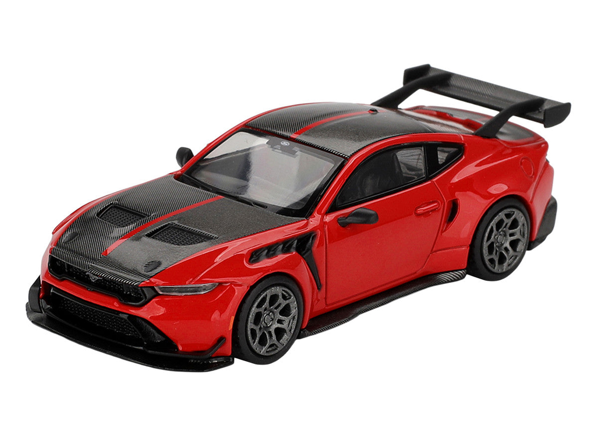 Ford Mustang GTD Race Red with Carbon Hood and Top Limited Edition 1/64 Die Cast Model Car by Mini GT LuxuryLifeWay Online Store