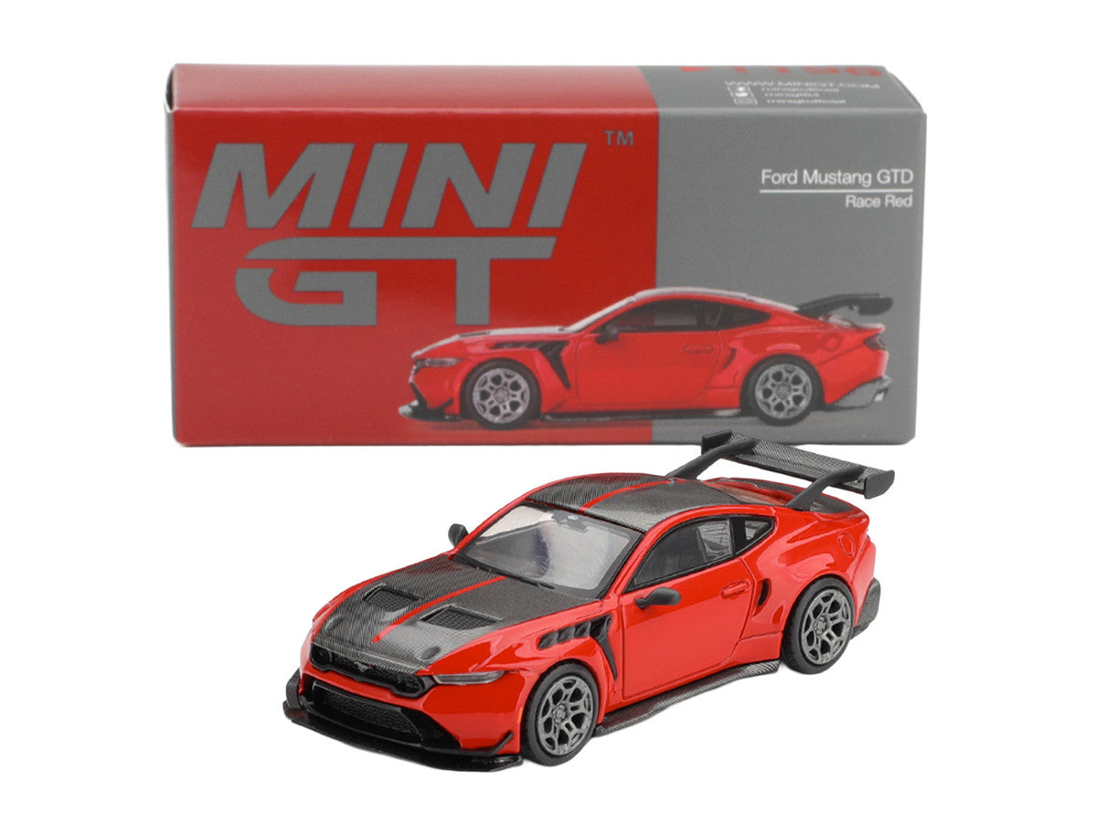 Ford Mustang GTD Race Red with Carbon Hood and Top Limited Edition 1/64 Die Cast Model Car by Mini GT LuxuryLifeWay Online Store