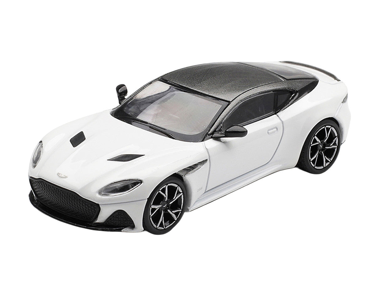 Aston Martin DBS RHD (Right Hand Drive) Stratus White with Carbon Top Limited Edition 1/64 Diecast Model Car by Mini GT LuxuryLifeWay Online Store