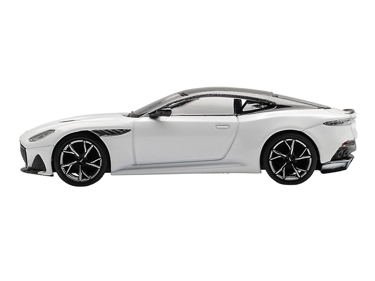 Aston Martin DBS RHD (Right Hand Drive) Stratus White with Carbon Top Limited Edition 1/64 Diecast Model Car by Mini GT LuxuryLifeWay Online Store