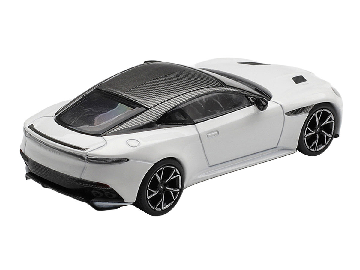 Aston Martin DBS RHD (Right Hand Drive) Stratus White with Carbon Top Limited Edition 1/64 Diecast Model Car by Mini GT LuxuryLifeWay Online Store