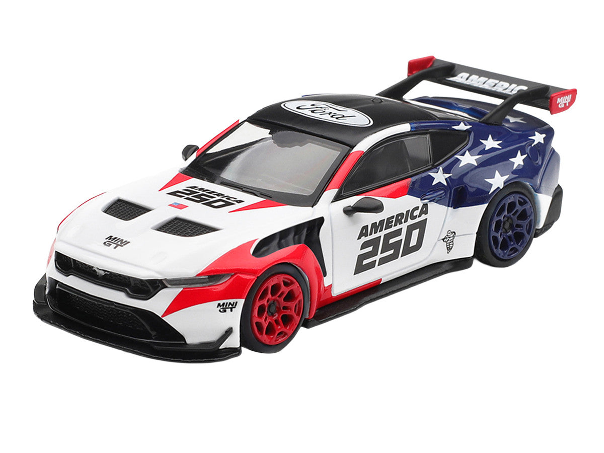 Ford Mustang GTD "America 250 - USA Exclusive" White with American Flag Graphics Limited Edition 1/64 Die Cast Model Car by Mini GT LuxuryLifeWay Online Store