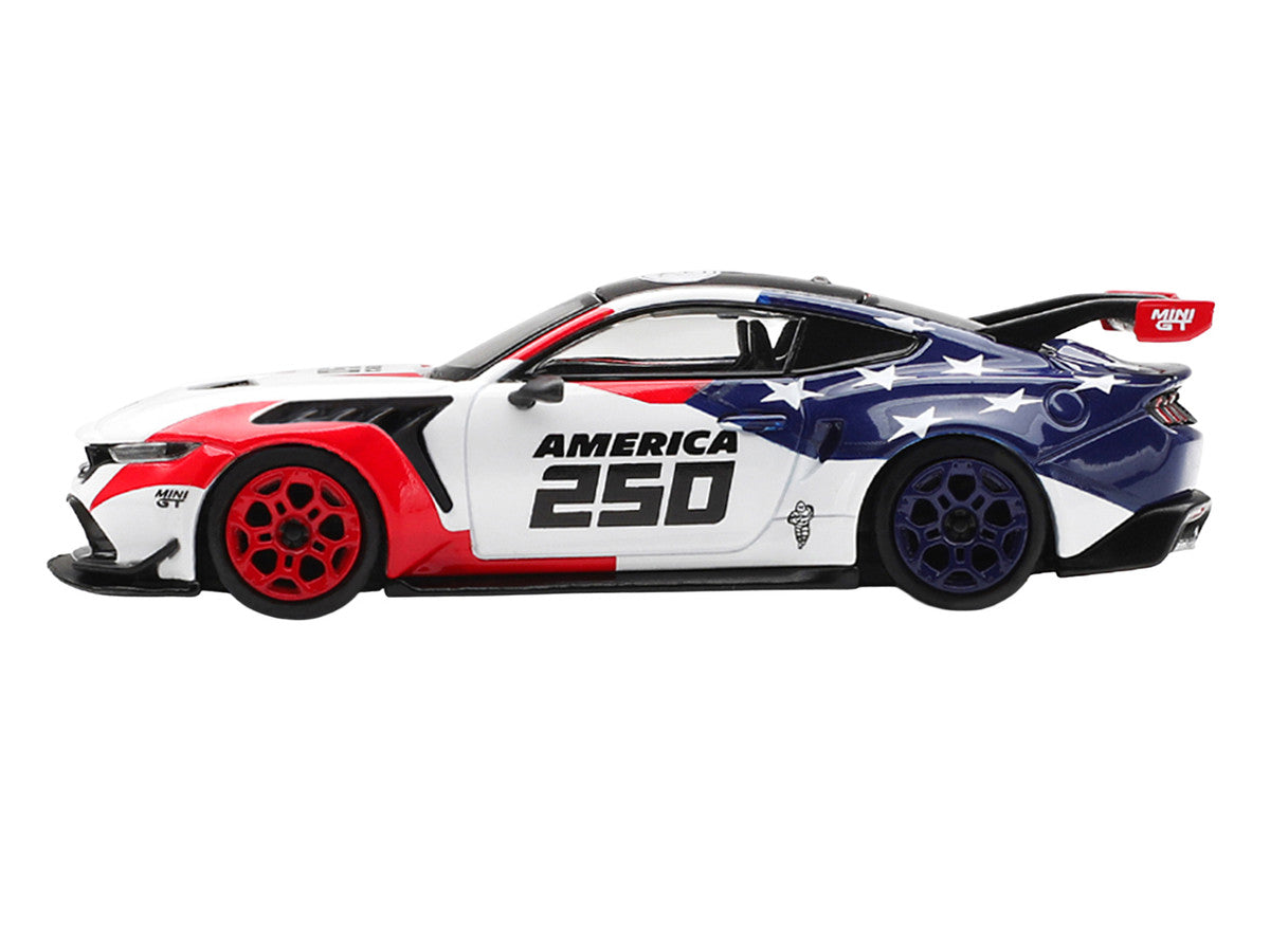 Ford Mustang GTD "America 250 - USA Exclusive" White with American Flag Graphics Limited Edition 1/64 Die Cast Model Car by Mini GT LuxuryLifeWay Online Store