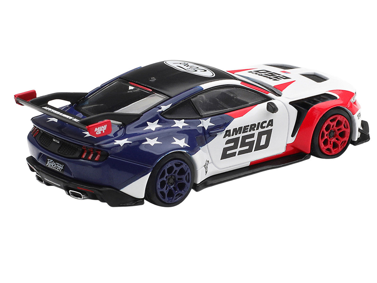 Ford Mustang GTD "America 250 - USA Exclusive" White with American Flag Graphics Limited Edition 1/64 Die Cast Model Car by Mini GT LuxuryLifeWay Online Store
